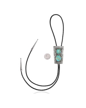 Handmade Certified Authentic Navajo .925 Sterling Silver Native American Natural Turquoise Bolo Tie 34124