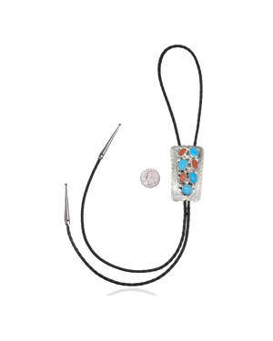 Handmade Certified Authentic Navajo .925 Sterling Silver Native American Natural Turquoise Coral Bolo Tie 34125 Handmade Certified Authentic Navajo .925 Sterling Silver Native American Natural Turquoise Coral Bolo Tie 34125