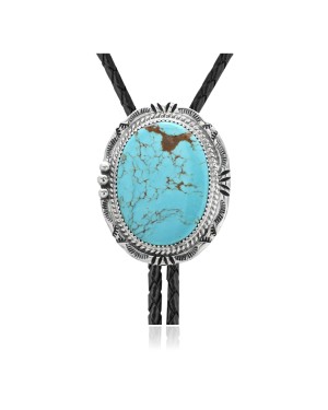 Handmade Certified Authentic Navajo .925 Sterling Silver Native American Natural Turquoise Bolo Tie 34127
