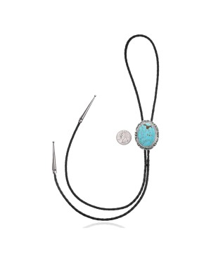Handmade Certified Authentic Navajo .925 Sterling Silver Native American Natural Turquoise Bolo Tie 34127 Handmade Certified Authentic Navajo .925 Sterling Silver Native American Natural Turquoise Bolo Tie 34127