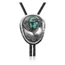 Feather .925 Sterling Silver Handmade Navajo Native American Natural Turquoise Bolo Tie 34128