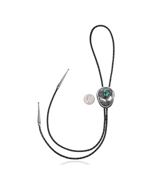 Feather .925 Sterling Silver Certified Authentic Handmade Navajo Native American Natural Turquoise Bolo Tie 34128