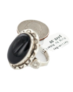 Handmade Certified Authentic Navajo .925 Sterling Silver Natural Black Onyx Native American Ring 18222