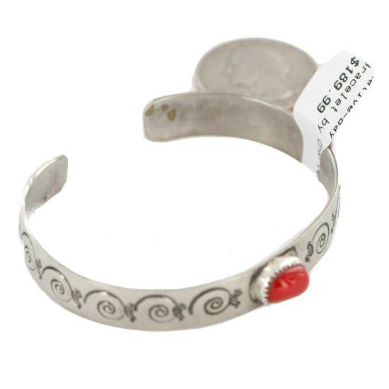 Certified Authentic Handmade Kokopelli Nickel Coral Navajo Native American Bracelet 13171-3