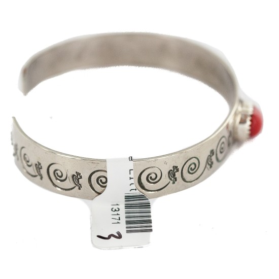 Certified Authentic Handmade Kokopelli Nickel Coral Navajo Native American Bracelet 13171-3