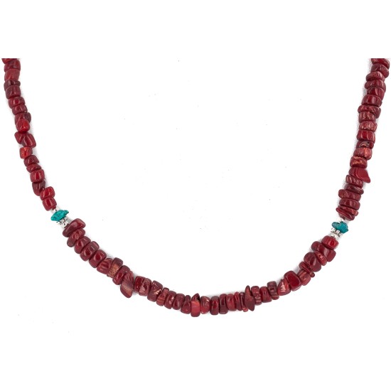 .925 Sterling Silver Certified Authentic Navajo Natural Turquoiose Coral Native American Necklace 750219 .925 Sterling Silver Certified Authentic Navajo Natural Turquoiose Coral Native American Necklace 750219