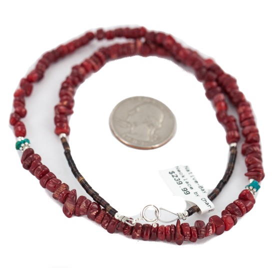 .925 Sterling Silver Certified Authentic Navajo Natural Turquoiose Coral Native American Necklace 750219 .925 Sterling Silver Certified Authentic Navajo Natural Turquoiose Coral Native American Necklace 750219