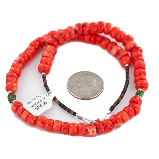 .925 Sterling Silver Certified Authentic Navajo Natural Turquoiose Coral Native American Necklace 750220 .925 Sterling Silver Certified Authentic Navajo Natural Turquoiose Coral Native American Necklace 750220
