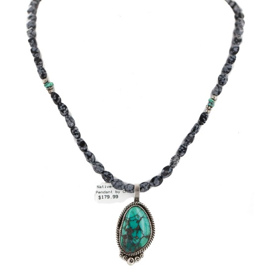 .925 Sterling Silver Certified Authentic Navajo Natural Spiderweb Turquoise Snowflake Obsidian Native American Necklace 12674-15814 .925 Sterling Silver Certified Authentic Navajo Natural Spiderweb Turquoise Snowflake Obsidian Native American Necklace 12674-15814