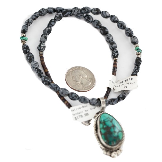 .925 Sterling Silver Certified Authentic Navajo Natural Spiderweb Turquoise Snowflake Obsidian Native American Necklace 12674-15814 .925 Sterling Silver Certified Authentic Navajo Natural Spiderweb Turquoise Snowflake Obsidian Native American Necklace 12674-15814