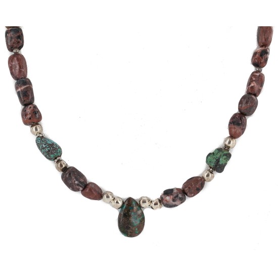 Drop .925 Sterling Silver Certified Authentic Navajo Natural Turquoise Jasper Native American Necklace 18276-1 Drop .925 Sterling Silver Certified Authentic Navajo Natural Turquoise Jasper Native American Necklace 18276-1