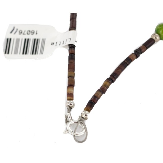 .925 Sterling Silver Certified Authentic Navajo Natural Green Quartz Hematite Native American Necklace 16076-11