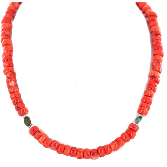 .925 Sterling Silver Certified Authentic Navajo Natural Turquoiose Coral Native American Necklace 750220 .925 Sterling Silver Certified Authentic Navajo Natural Turquoiose Coral Native American Necklace 750220