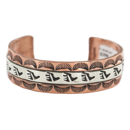 Certified Authentic .925 Sterling Silver Bear Paw Handmade Navajo Native American Pure Copper Bracelet 13170-3