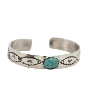 Certified Authentic Handmade Kokopelli Nickel Natural Turquoise Navajo Native American Bracelet 13171-2