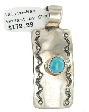 Certified Authentic Handmade Nickel Natural Turquoise Navajo Native American Pendant 13167-2