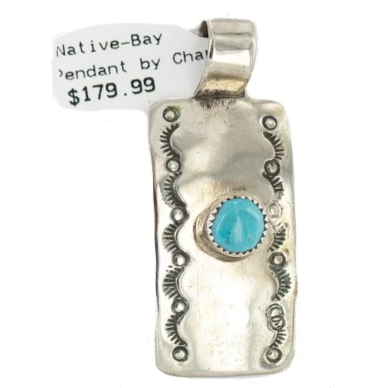 Handmade Nickel Natural Turquoise Navajo Native American Pendant 13167-2