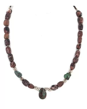 Drop .925 Sterling Silver Navajo Natural Turquoise Jasper Native American Necklace 18276-1 Drop .925 Sterling Silver Navajo Natural Turquoise Jasper Native American Necklace 18276-1