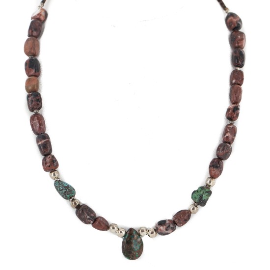 Drop .925 Sterling Silver Certified Authentic Navajo Natural Turquoise Jasper Native American Necklace 18276-1 Drop .925 Sterling Silver Certified Authentic Navajo Natural Turquoise Jasper Native American Necklace 18276-1