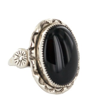 Handmade Certified Authentic Navajo .925 Sterling Silver Natural Black Onyx Native American Ring 18222