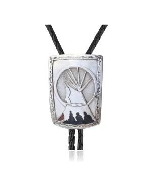 Teepee .925 Sterling Silver Certified Authentic Handmade Navajo Native American Bolo Tie 34132