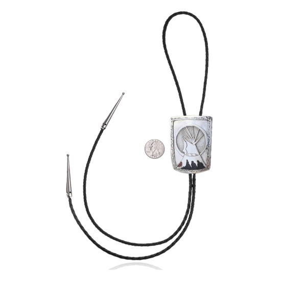 Teepee .925 Sterling Silver Certified Authentic Handmade Navajo Native American Bolo Tie 34132