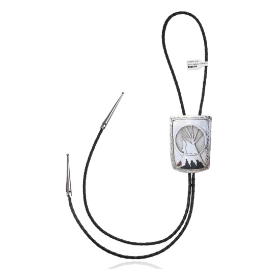Teepee .925 Sterling Silver Certified Authentic Handmade Navajo Native American Bolo Tie 34132