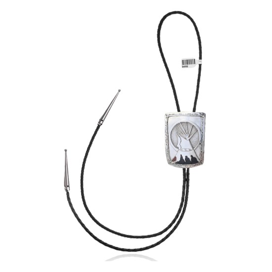 Teepee .925 Sterling Silver Certified Authentic Handmade Navajo Native American Bolo Tie 34132