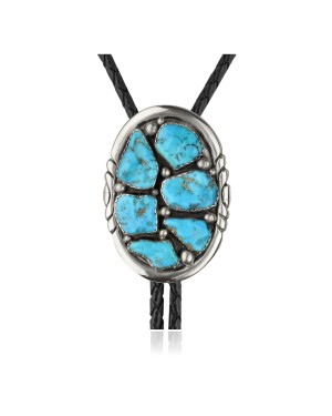 Handmade Certified Authentic Navajo .925 Sterling Silver Native American Natural Turquoise Bolo Tie 34133