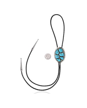 Handmade Certified Authentic Navajo .925 Sterling Silver Native American Natural Turquoise Bolo Tie 34133
