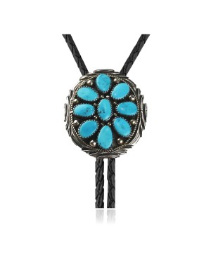 Handmade Certified Authentic Navajo .925 Sterling Silver Native American Natural Turquoise Bolo Tie 34134