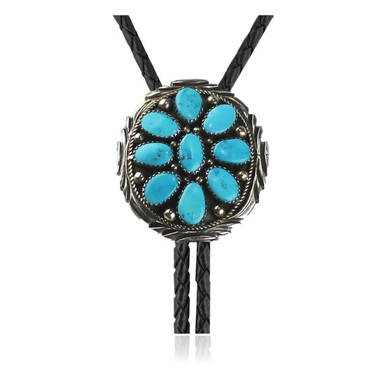 Handmade Certified Authentic Navajo .925 Sterling Silver Native American Natural Turquoise Bolo Tie 34134