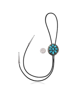 Handmade Certified Authentic Navajo .925 Sterling Silver Native American Natural Turquoise Bolo Tie 34134