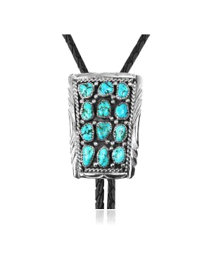 Handmade Navajo .925 Sterling Silver Native American Natural Turquoise Bolo Tie 34137