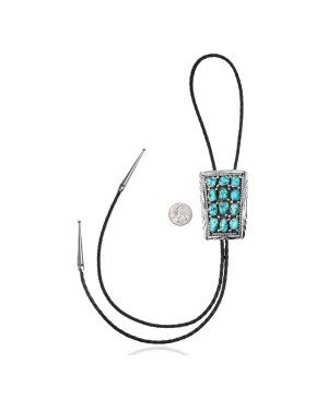 Handmade Navajo .925 Sterling Silver Native American Natural Turquoise Bolo Tie 34137 Handmade Navajo .925 Sterling Silver Native American Natural Turquoise Bolo Tie 34137
