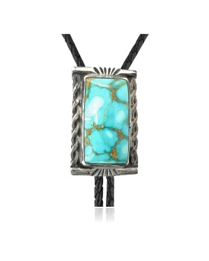 Handmade Certified Authentic Navajo .925 Sterling Silver Native American Natural Turquoise Bolo Tie 34135