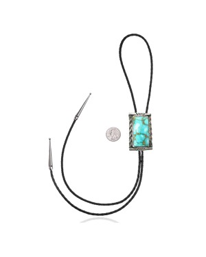 Handmade Certified Authentic Navajo .925 Sterling Silver Native American Natural Turquoise Bolo Tie 34135