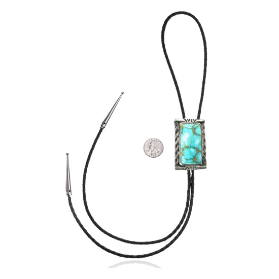 Handmade Certified Authentic Navajo .925 Sterling Silver Native American Natural Turquoise Bolo Tie 34135