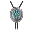 Sun .925 Sterling Silver Certified Authentic Handmade Navajo Native American Natural Turquoise Bolo Tie 34138