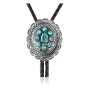 Sun .925 Sterling Silver Handmade Navajo Native American Natural Turquoise Bolo Tie 34138