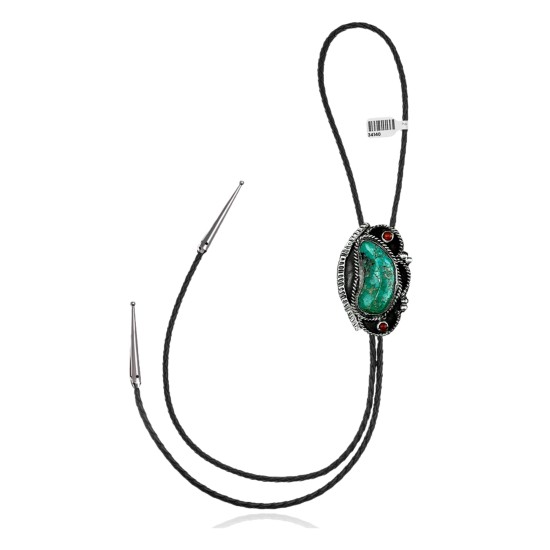 Handmade Certified Authentic Navajo .925 Sterling Silver Native American Natural Turquoise Coral Bolo Tie 34140