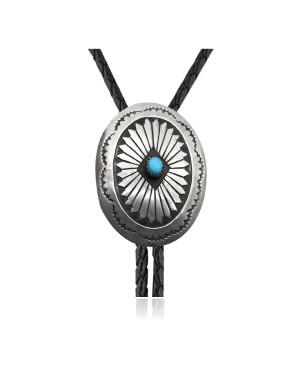 Handmade Certified Authentic Navajo .925 Sterling Silver Native American Natural Turquoise Bolo Tie 34144