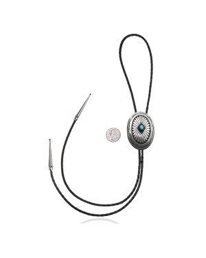 Handmade Certified Authentic Navajo .925 Sterling Silver Native American Natural Turquoise Bolo Tie 34144