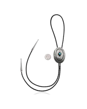 Handmade Navajo .925 Sterling Silver Native American Natural Turquoise Bolo Tie 34144 Handmade Navajo .925 Sterling Silver Native American Natural Turquoise Bolo Tie 34144