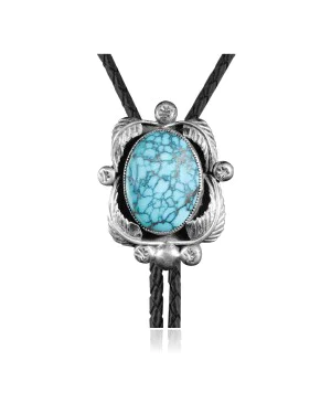 Feather .925 Sterling Silver Handmade Navajo Native American Natural Turquoise Bolo Tie 34146