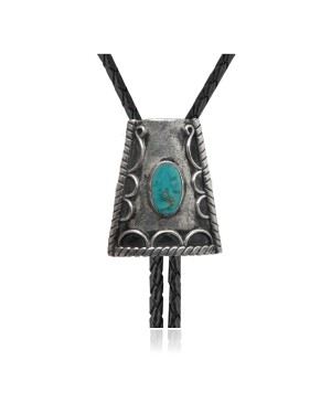 Handmade Certified Authentic Navajo .925 Sterling Silver Native American Natural Turquoise Bolo Tie 34147