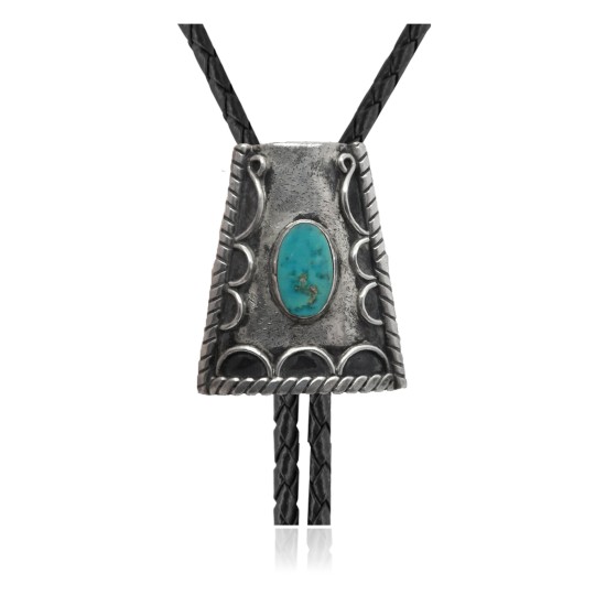 Handmade Certified Authentic Navajo .925 Sterling Silver Native American Natural Turquoise Bolo Tie 34147