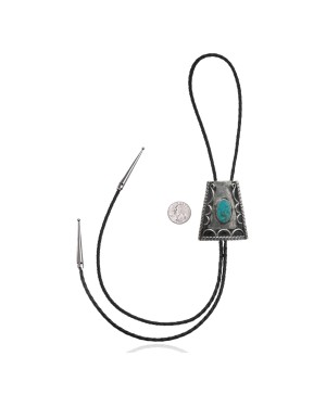 Handmade Certified Authentic Navajo .925 Sterling Silver Native American Natural Turquoise Bolo Tie 34147