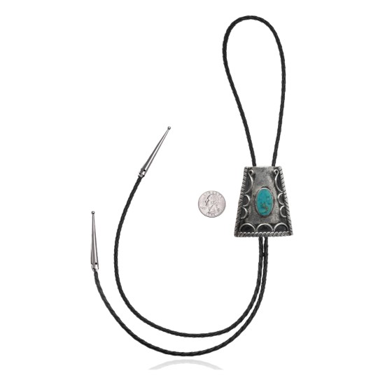 Handmade Certified Authentic Navajo .925 Sterling Silver Native American Natural Turquoise Bolo Tie 34147