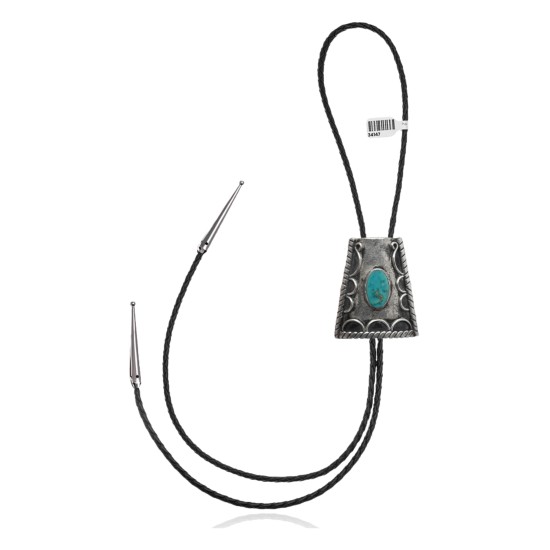 Handmade Certified Authentic Navajo .925 Sterling Silver Native American Natural Turquoise Bolo Tie 34147